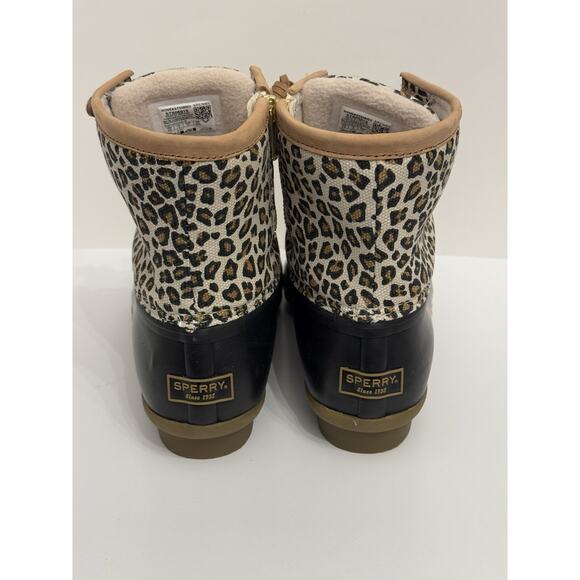 New 6.5 Sperry Women's Saltwater Animal Leopard Print Duck Boots STS8519 - Picture 5 of 13